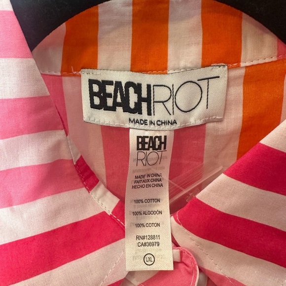 Beach Riot Alexa Button Down Cover Up Long Sleeve Orange Pink White‎ Size L/XL - Picture 3 of 6